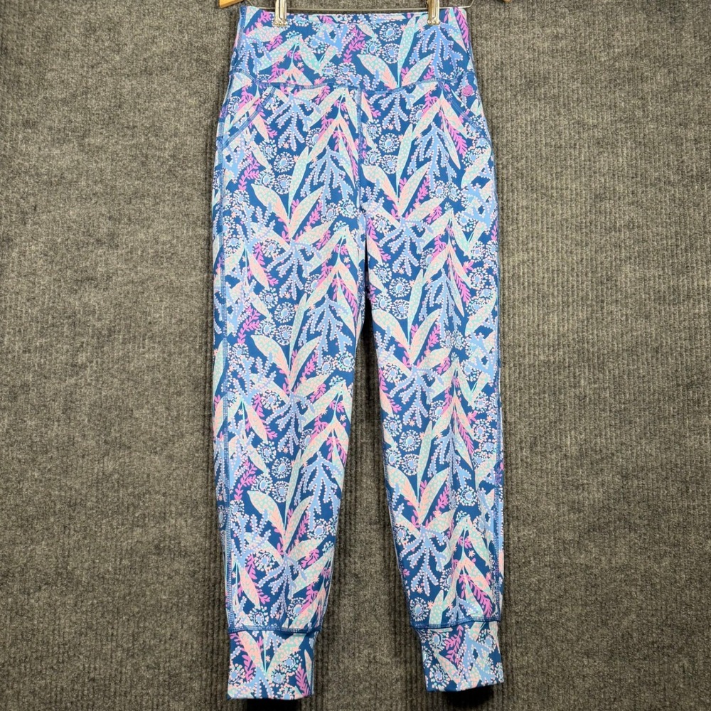 Lilly Pulitzer Luxletic Island High Rise Crop Jogger Pants Womens S Blue UPF 50+